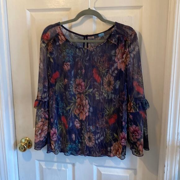 Eva Franco women’s size small floral print long sleeve sheer top - Picture 1 of 6